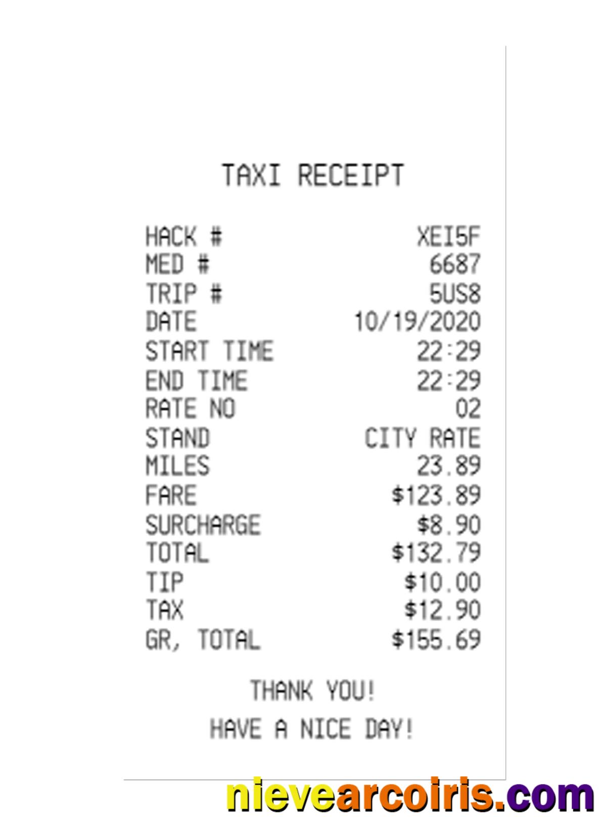 TAXI payment receipt